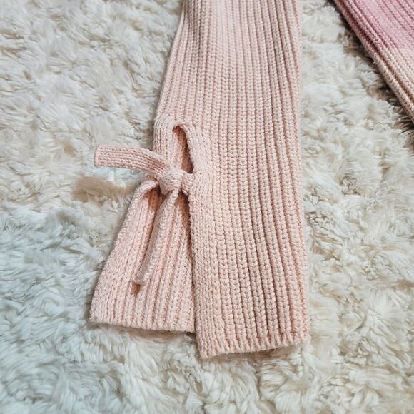 LOFT Sweater Pink Colorblock Ribbed Scoop Neck Long Sleeve Cuff Ties Sweater - Picture 4 of 7